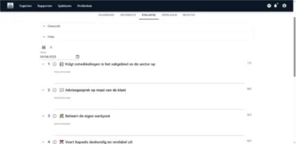 Schermafbeelding TrajectX: competentielijst
